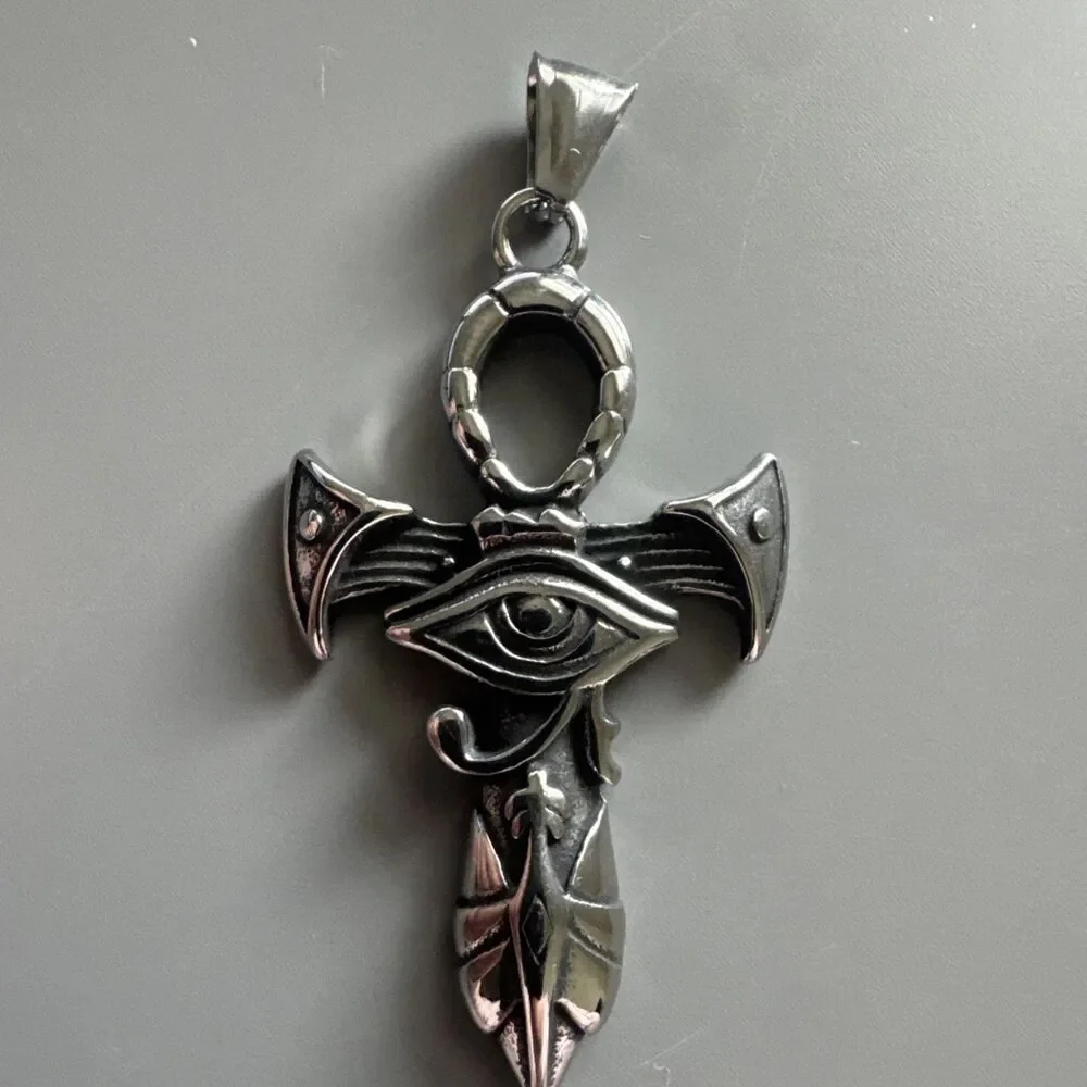 Silver Plated Stainless Steel Egyptian Ankh Cross Pendant 24” Box Chain Eye Gift